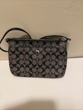 Coach Peyton Black and Gray Signature Crossbody